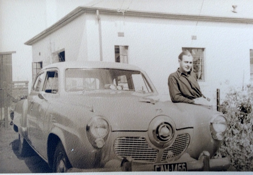 My Dad with our new 1951 STUDEBAKER, overdrive..Mossel Bay, South Africa, CO SCHOONENS .