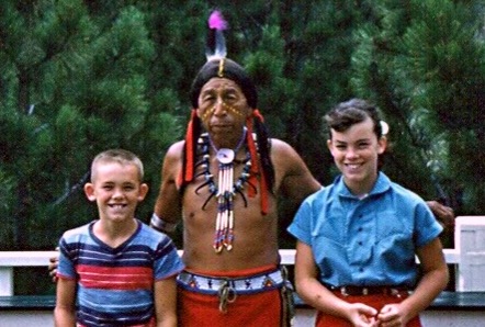 This is my dad and his sister around 1955 in South Dakota with Ben Black Elk, the son of the famous Black Elk of the Lakota Sioux (a medicine man, and a second cousin to Crazyhorse. He was at the battles of Little Bighorn and Wounded Knee). Ben Black Elk posed at Mount Rushmore with tourists in the 50s and 60s. He died in 1973.