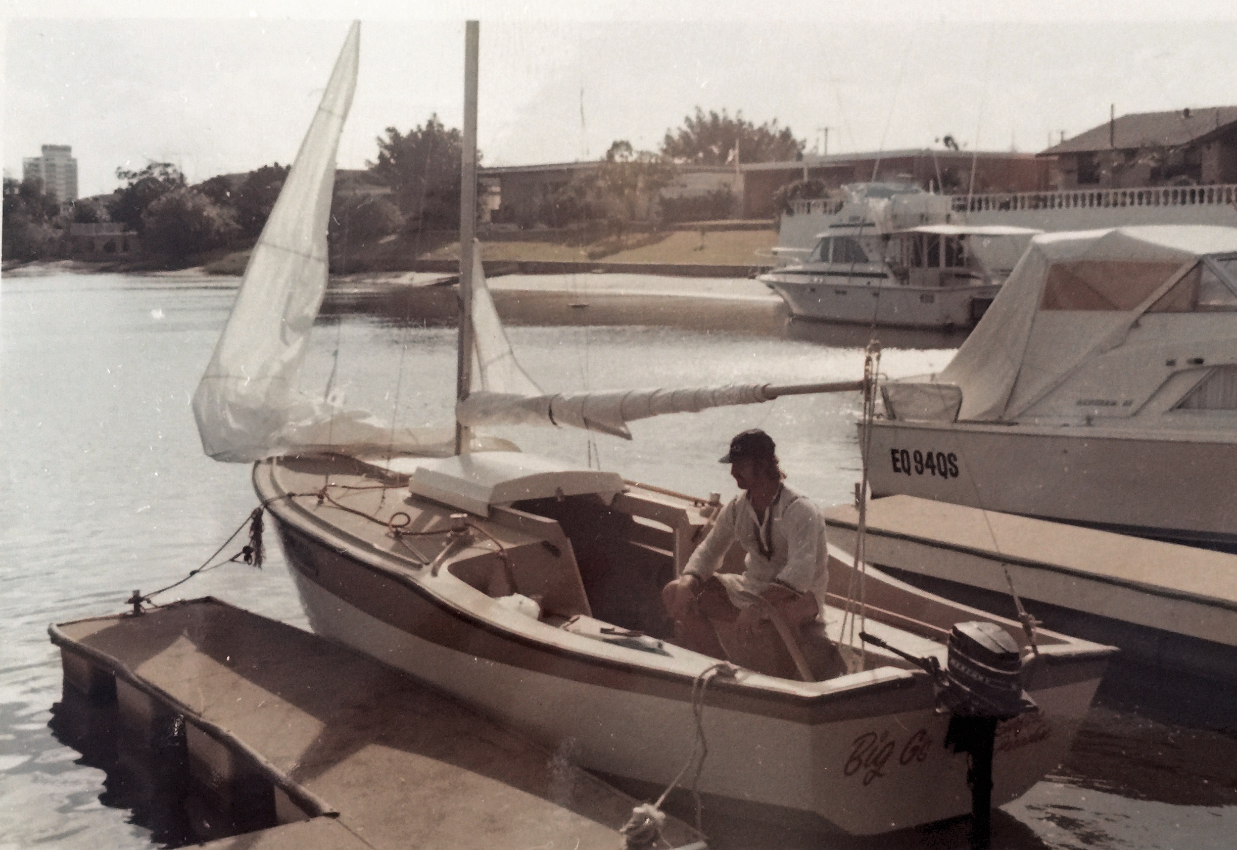 Graham in his yacht at Isle of Capri Gold Coast 1973 in “Big G’s”