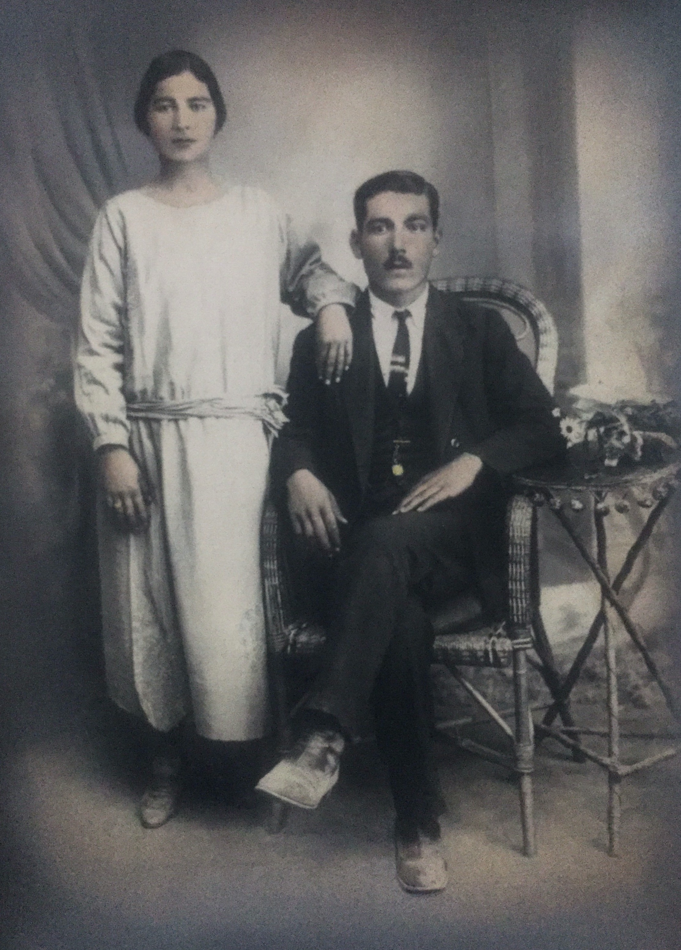 Papou Kostantinos and Yiayia Paraskeve in wedding dress 1924