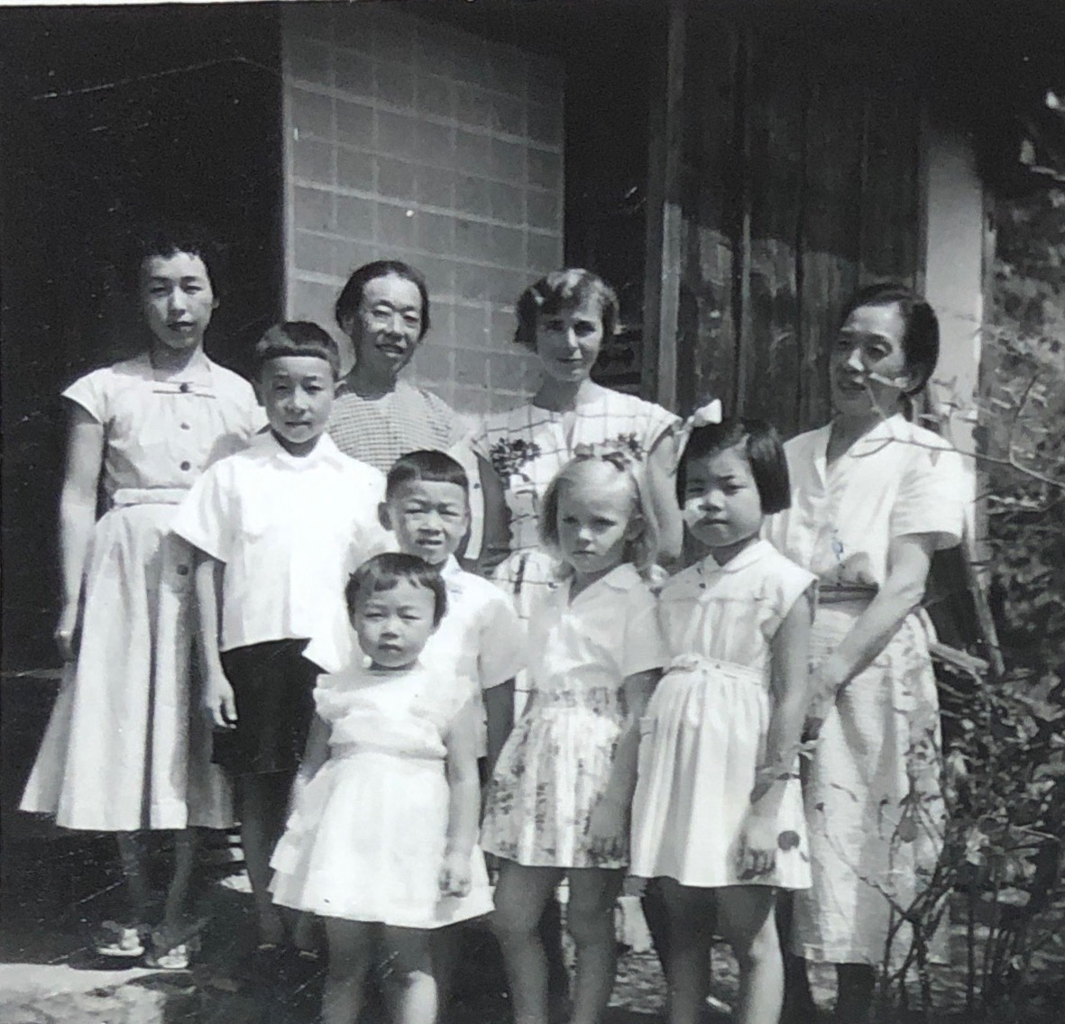 Great grandmother Mary Monk with her adoptive Japanese mother Yuki Higuchi, Aunty Tsugi and my Aunt Sandra Murdoch and all the cousins in Japan in 1954