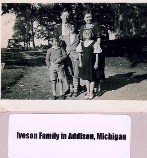Iveson Family in Addison, Michigan, poss. 1930s (dating the car)