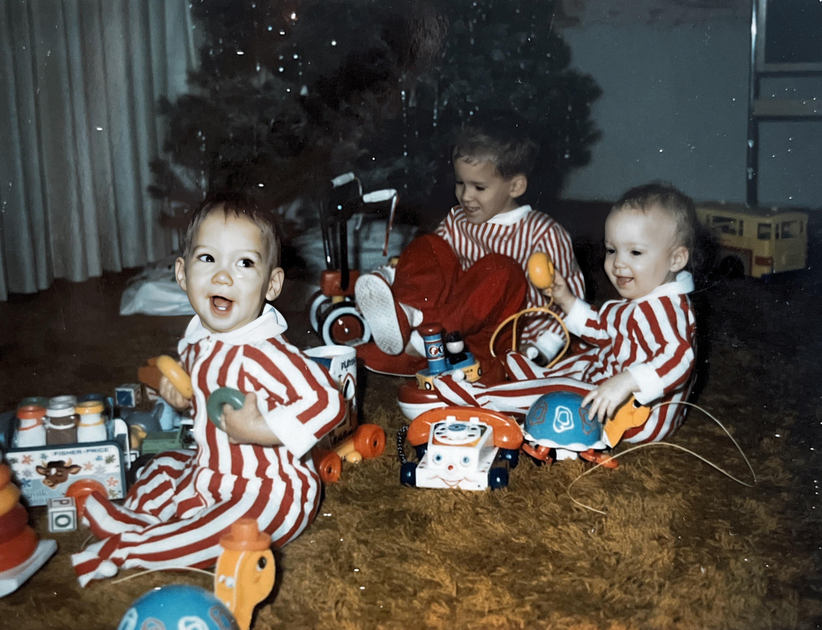Twins Kevin and Kelly McMullin -1 year Robbie McMullin -4 years Christmas 1970