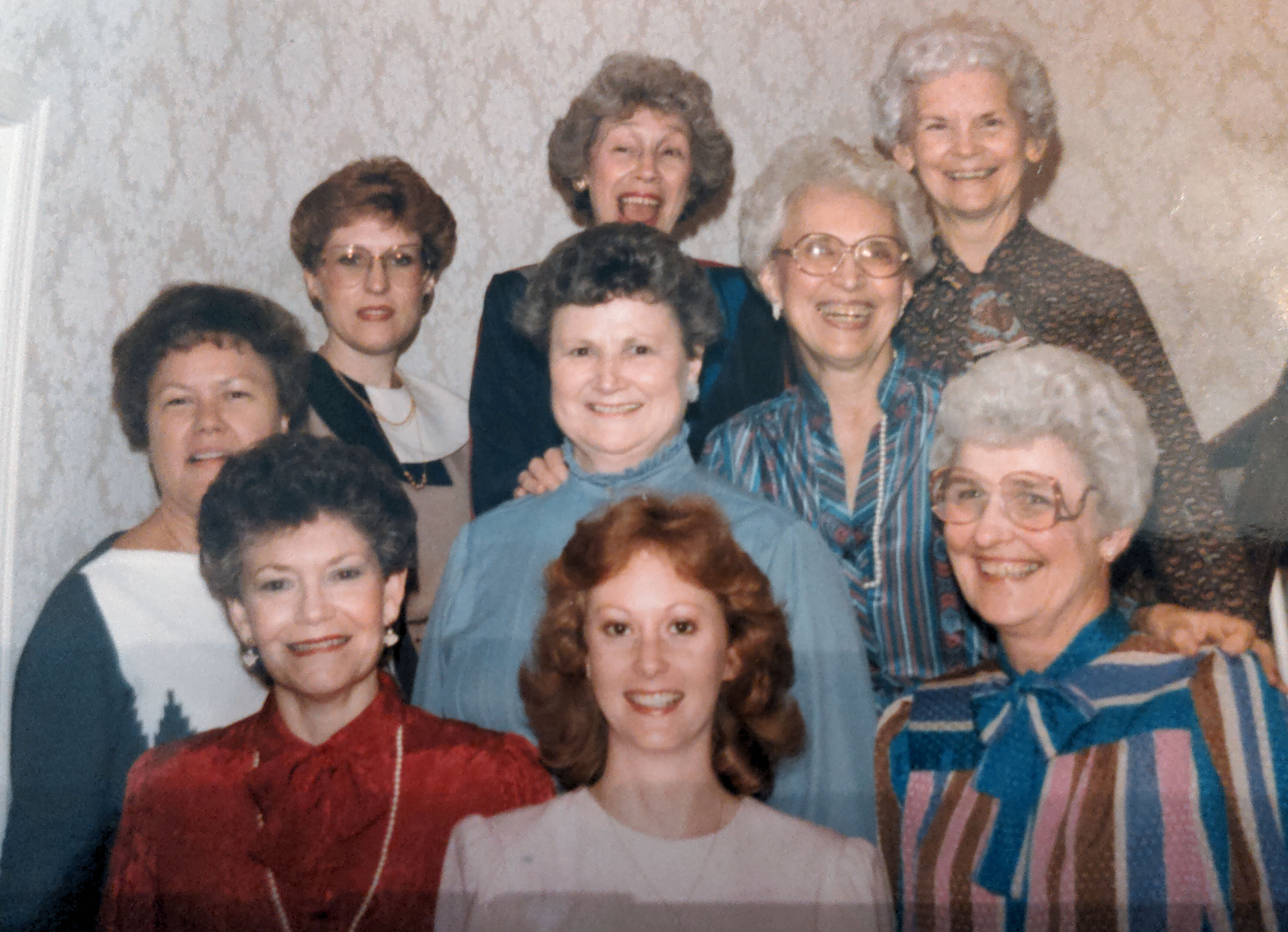 Kim Harris's wedding shower. picture left to right, Barbara Gaskin, Kim Harris, Gwen McGriff. Row 2: Janice Brassell, Louise Minard, Alice Combus, Sissy Harris, Libba Faulkner, Bea Brassell
