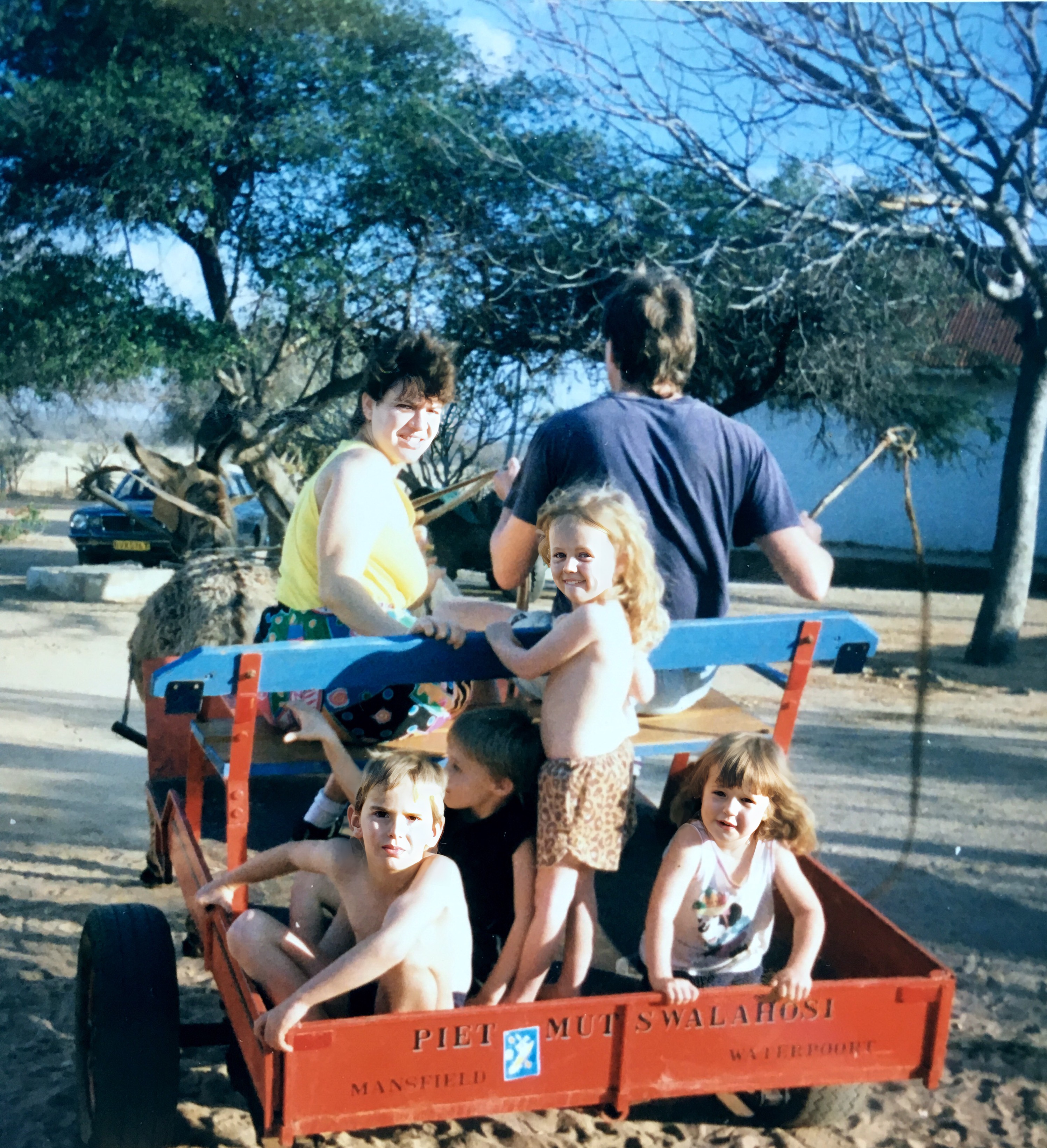 Riding in a donkey cart. Mandfield Farm , Limpopo Douth Africa dometime in 1988