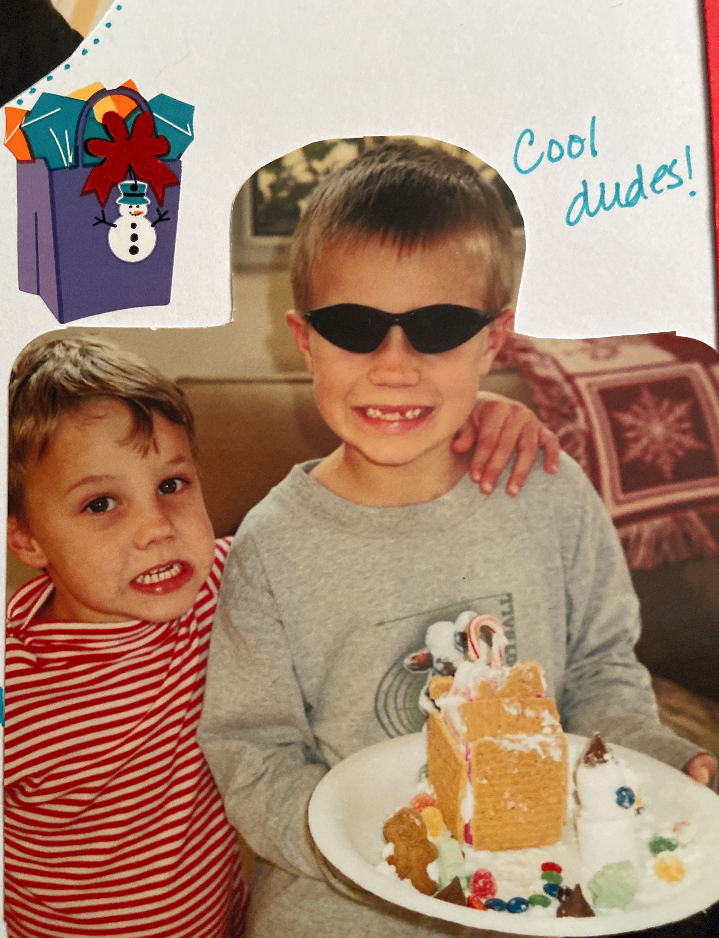 Christmas Fun 2000 - Ryan 7 years, Corey 4 years. Ryan’s Gingerbread House made at school with 2nd grade pal Josh Stern.