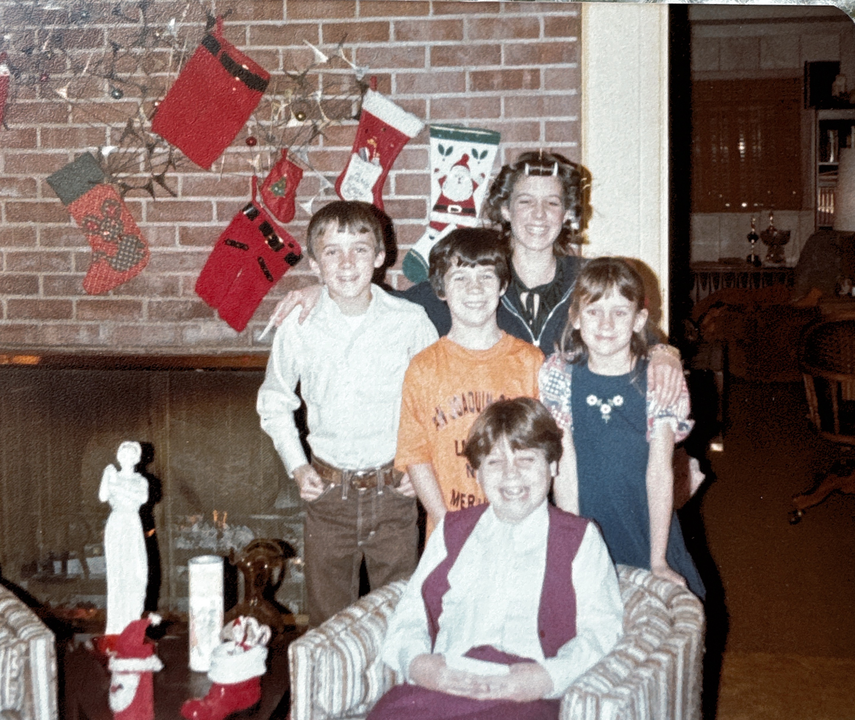 Christmas visit with cousins Shannon, Jason, Cynthia, Monica, and seated Jill. 1974 or 1975