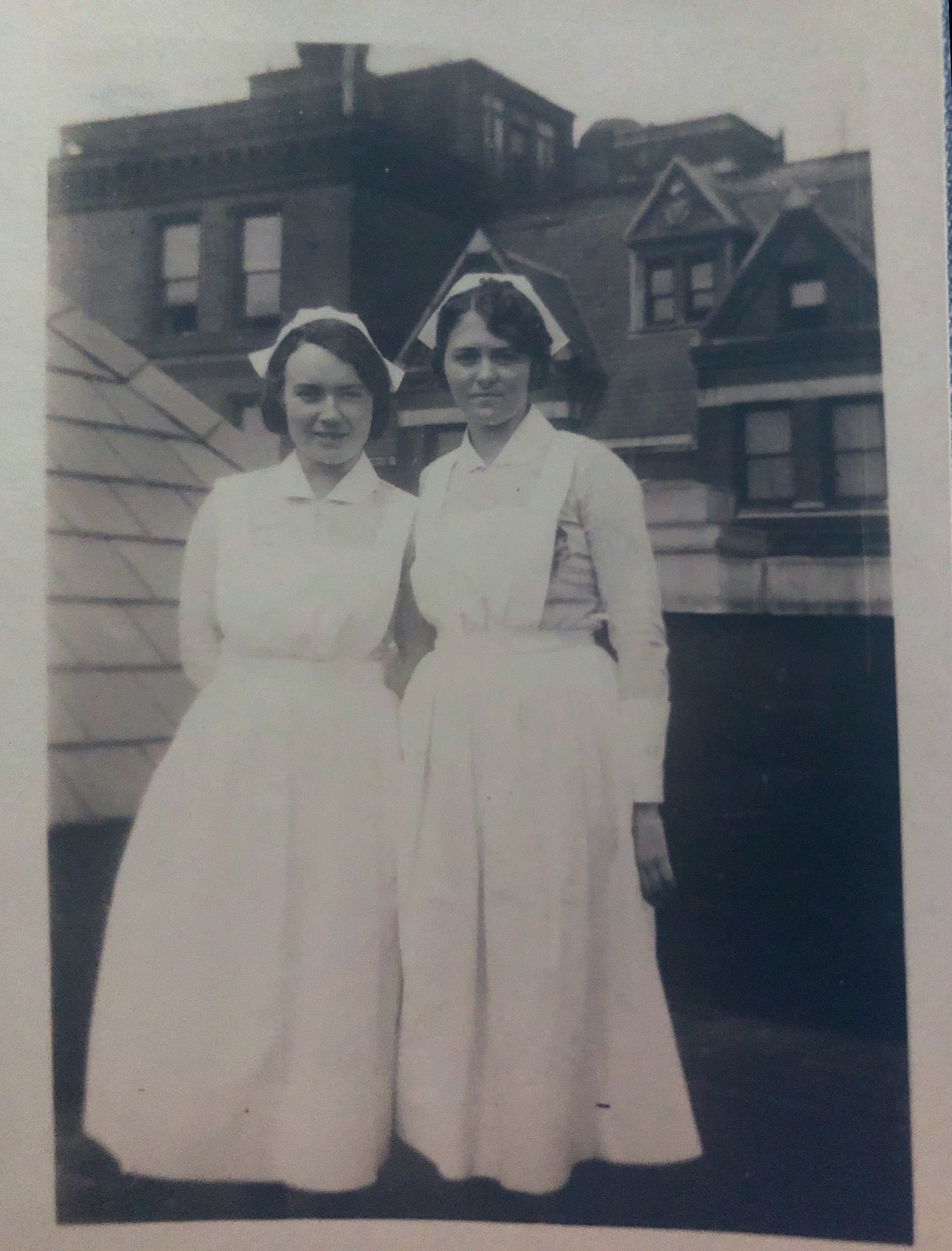 During nurses training at Roosevelt Hospital in New York City in 1923-1925. Helen Lock and Kathleen Northey. 