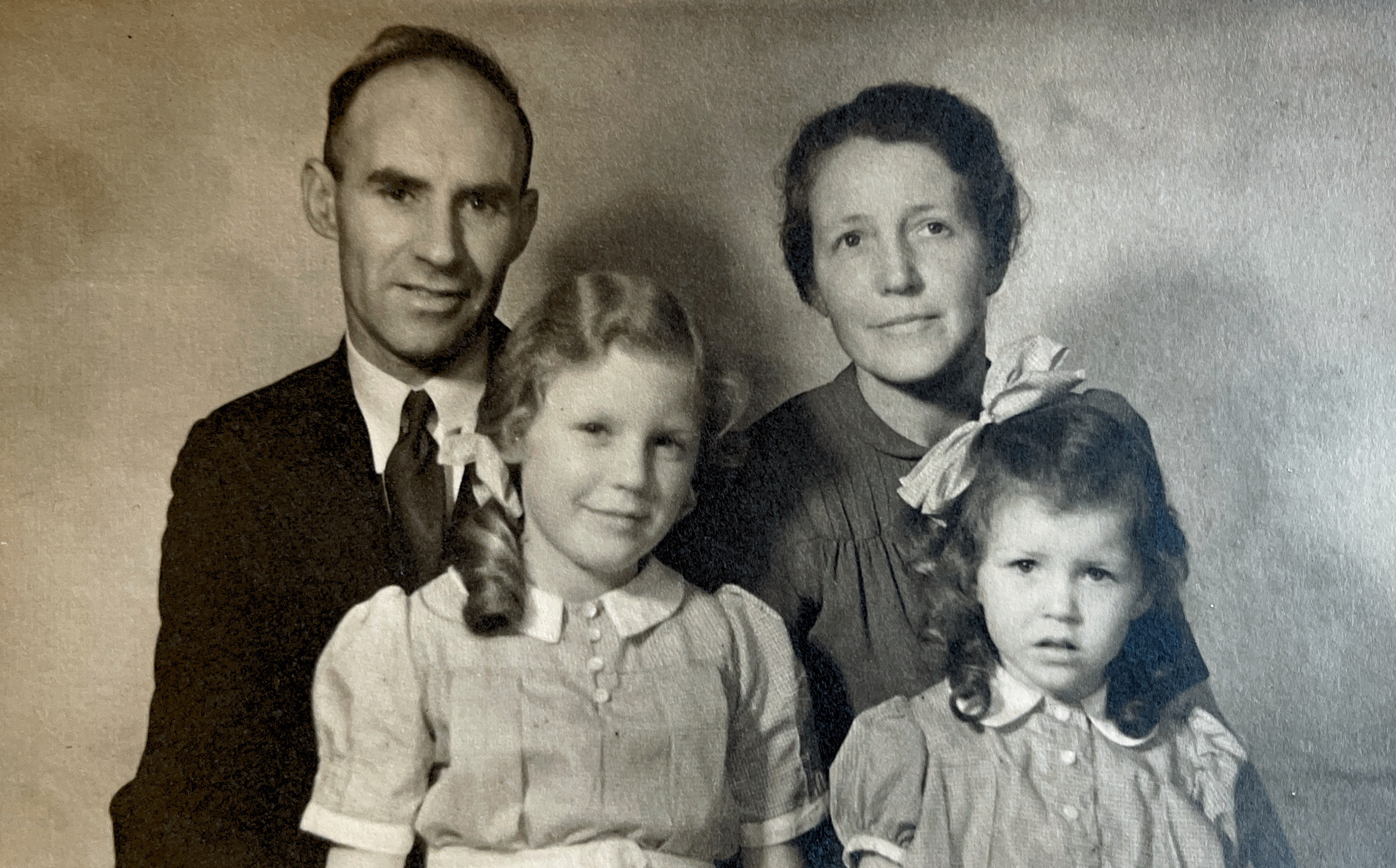 Circa 1946 Grandpa Harry Gardner, Nana Winifred Gardner, Mum Angela Gardner, Aunt Merab Gardner 